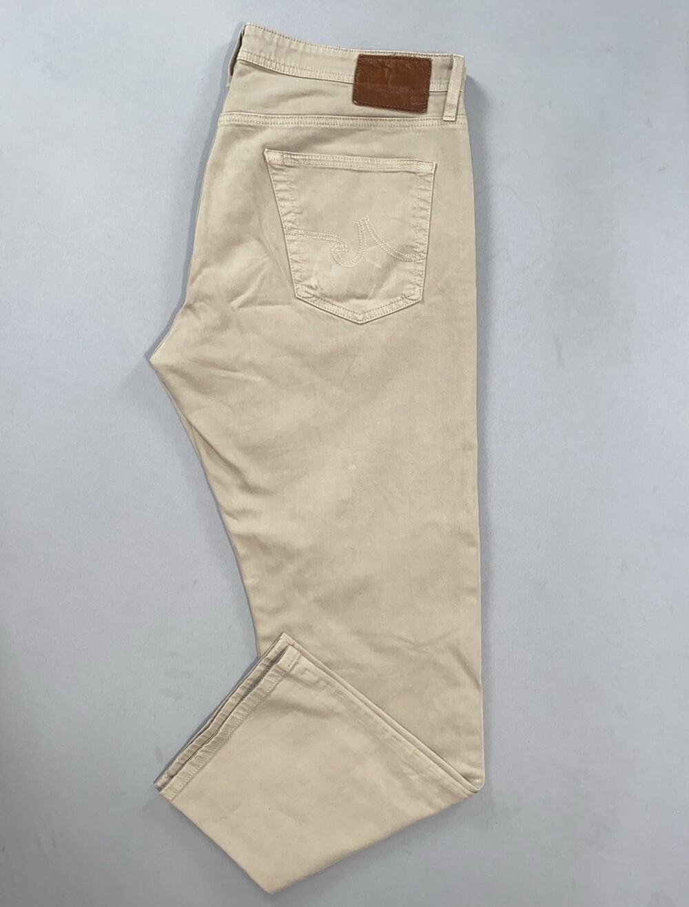 AG The Graduate Tailored Leg Sateen Stretch 5-Pocket Jeans. Washed Beige, 36X30
